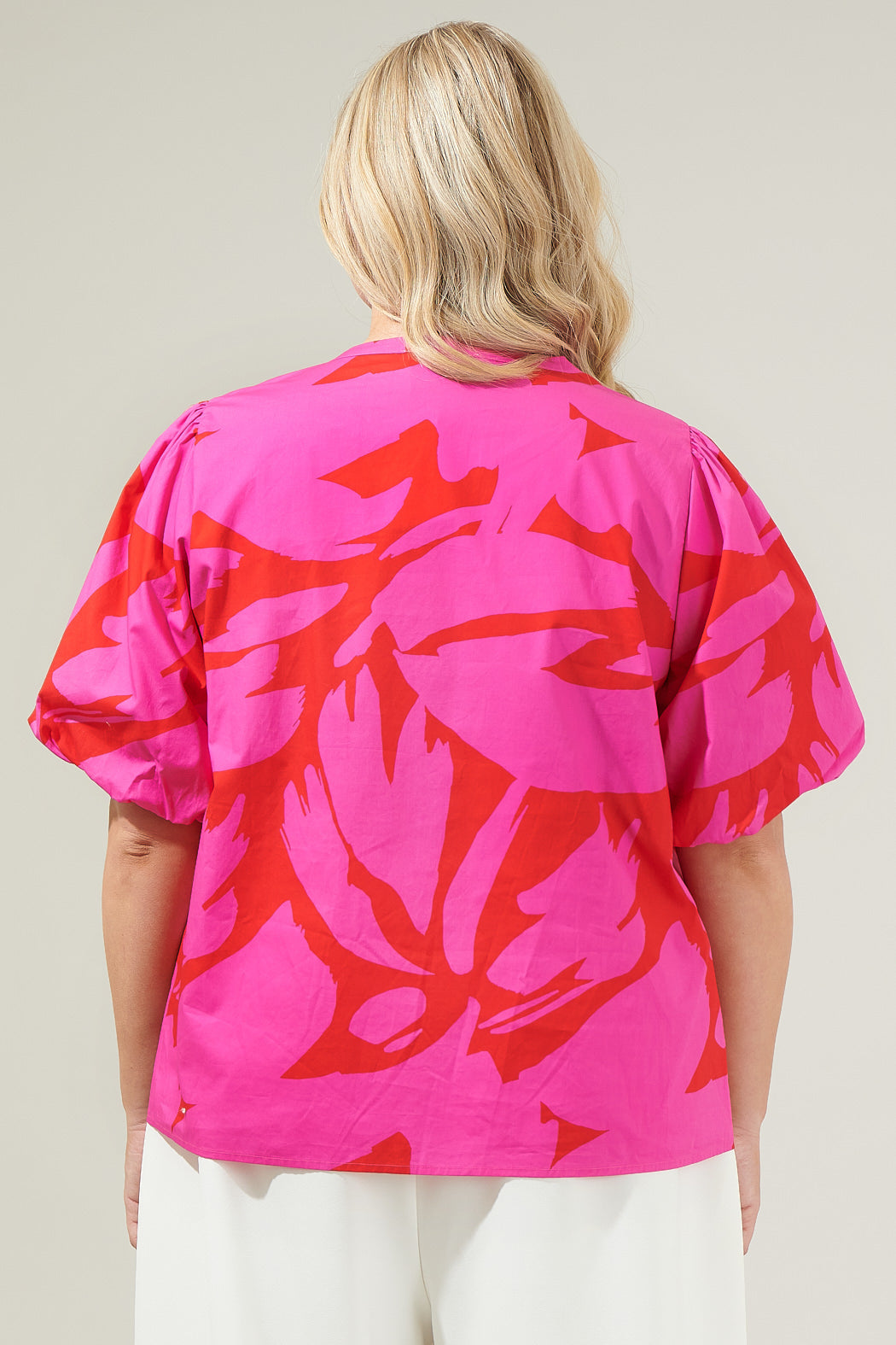 Jolene Abstract Tropical Split Neck Top Curve