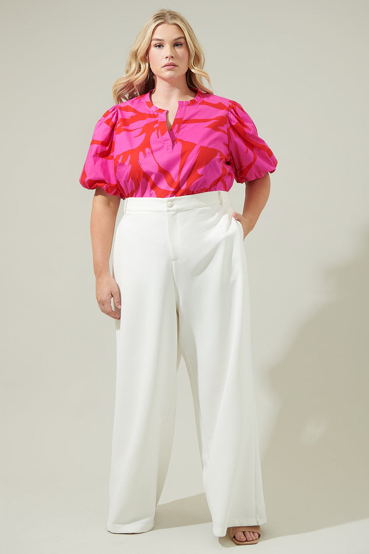 Jolene Abstract Tropical Split Neck Top Curve