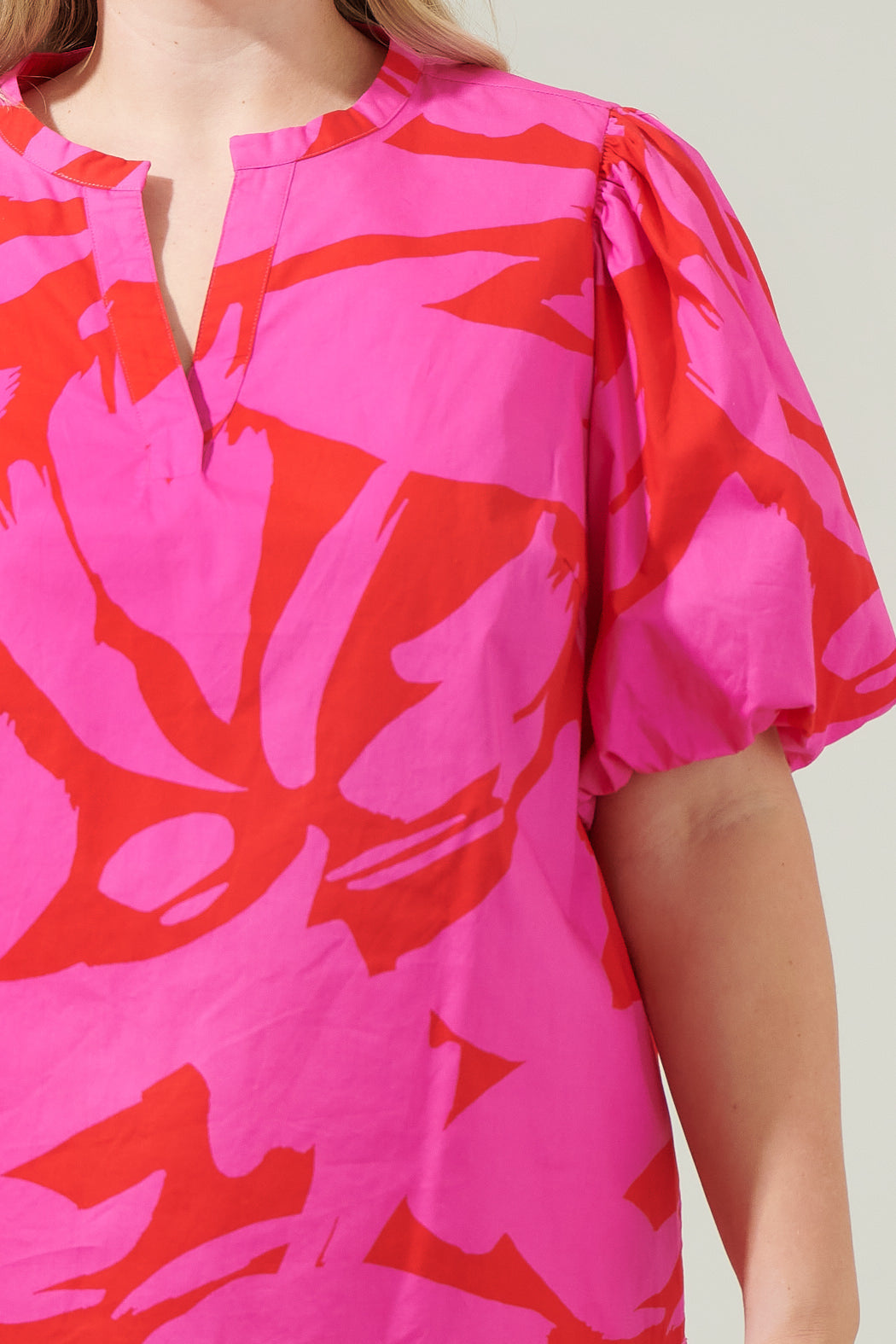 Jolene Abstract Tropical Split Neck Top Curve