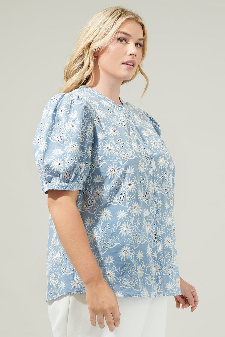 Moonflower Eyelet Button Down Blouse Curve