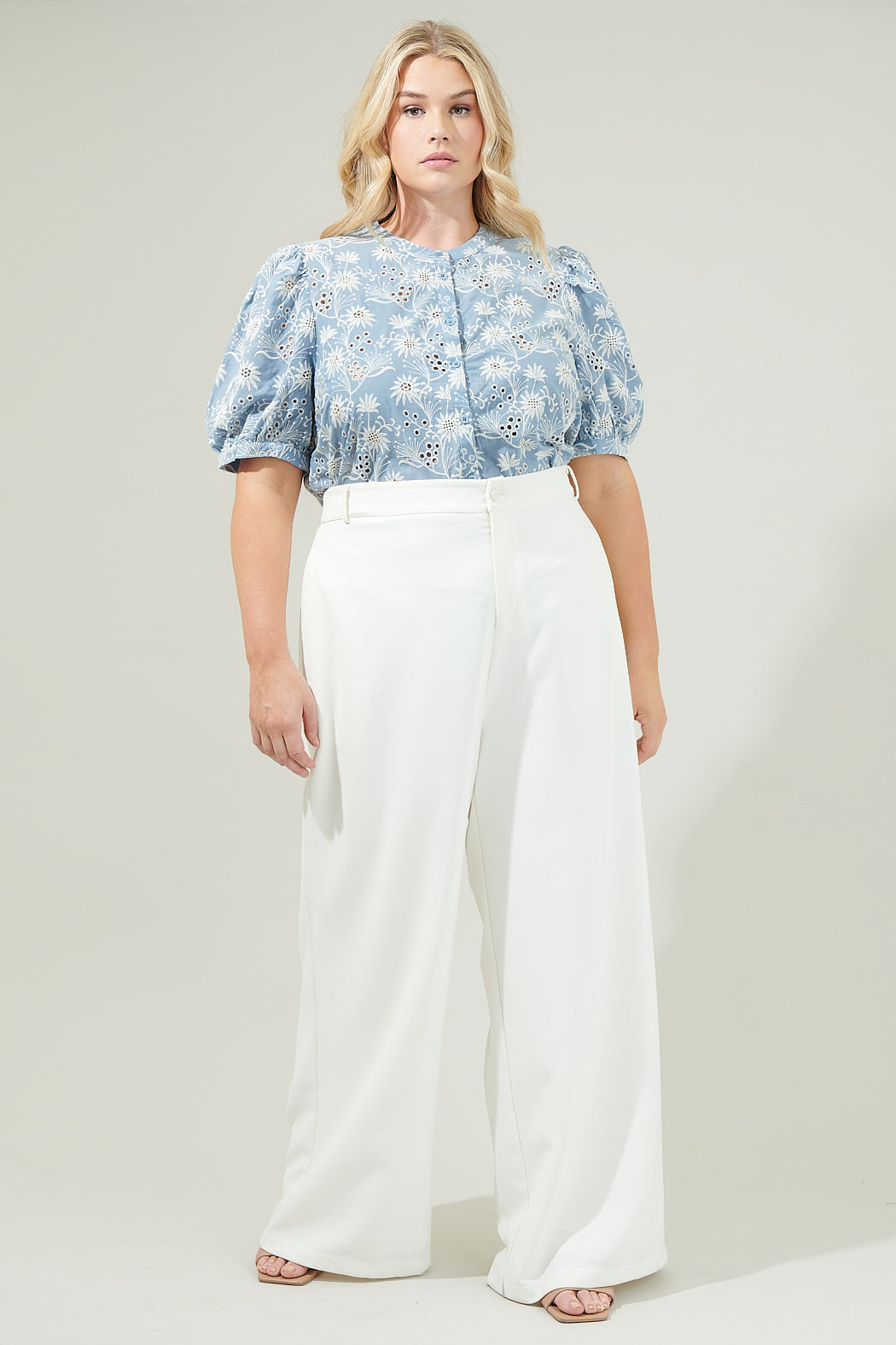 Moonflower Eyelet Button Down Blouse Curve