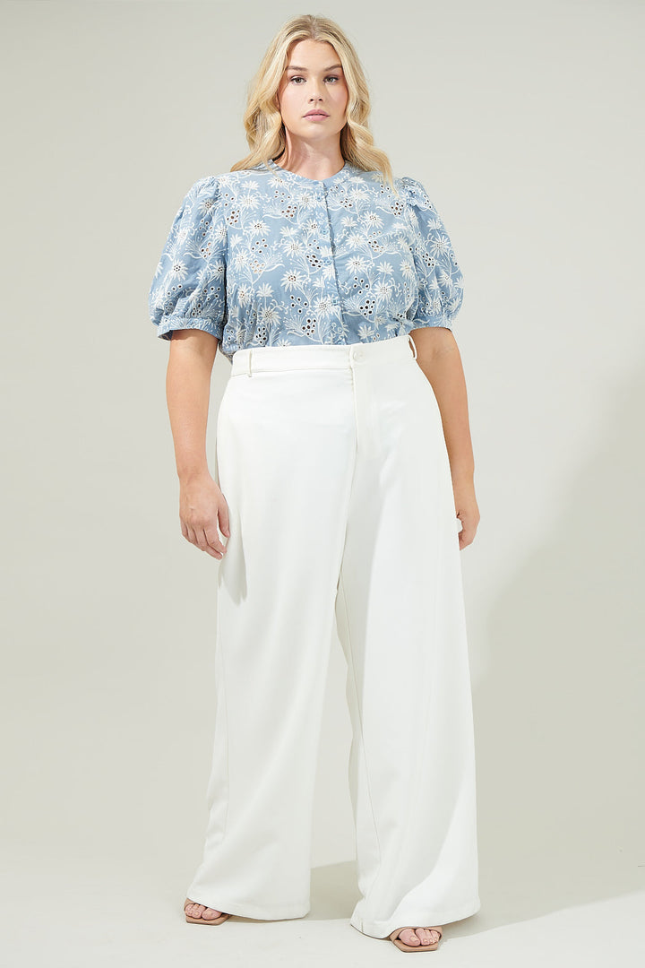 Moonflower Eyelet Button Down Blouse Curve