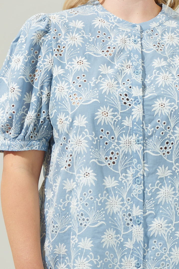 Moonflower Eyelet Button Down Blouse Curve