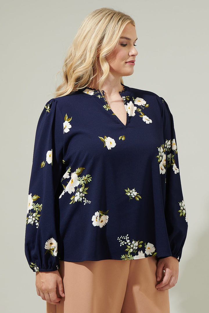 Arlene Floral Split Neck Blouse Curve