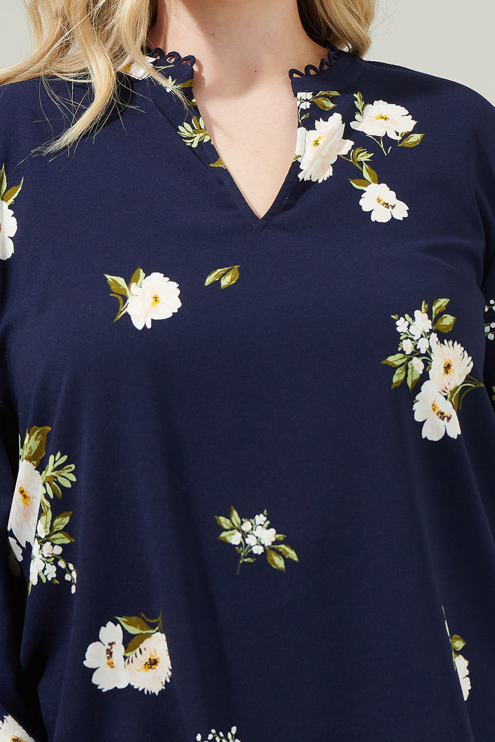 Arlene Floral Split Neck Blouse Curve