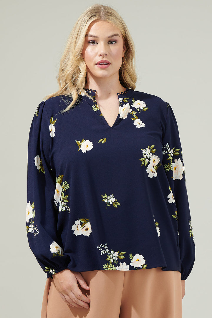 Arlene Floral Split Neck Blouse Curve