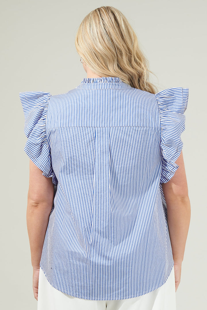 Sherah Striped Sleeveless Ruffle Top Curve