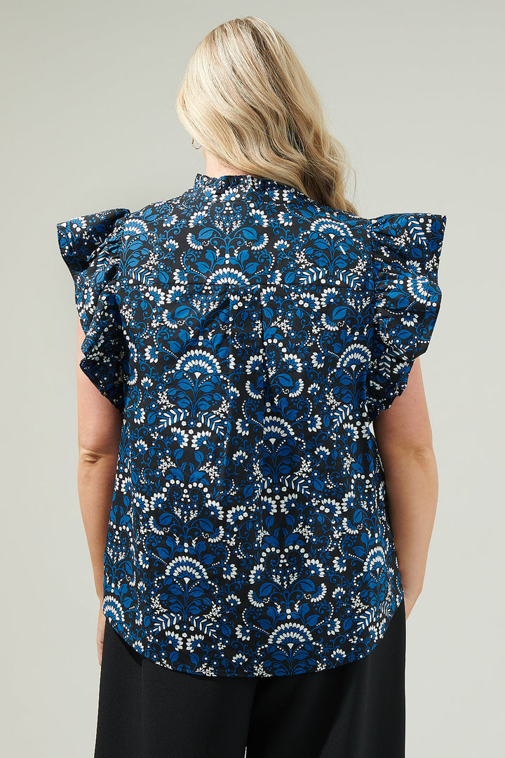 Etta Floral Sleeveless Ruffle Top Curve