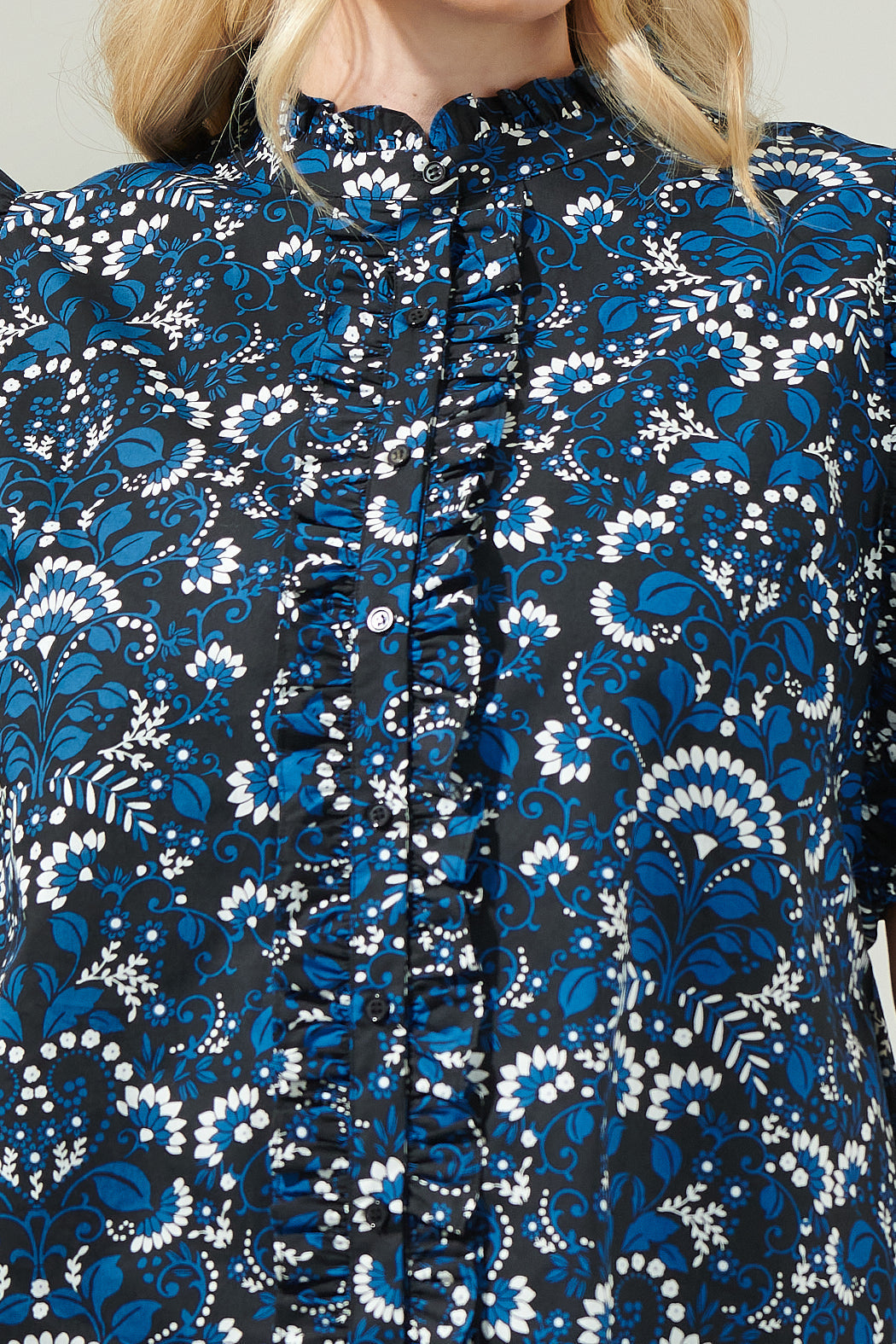 Etta Floral Sleeveless Ruffle Top Curve