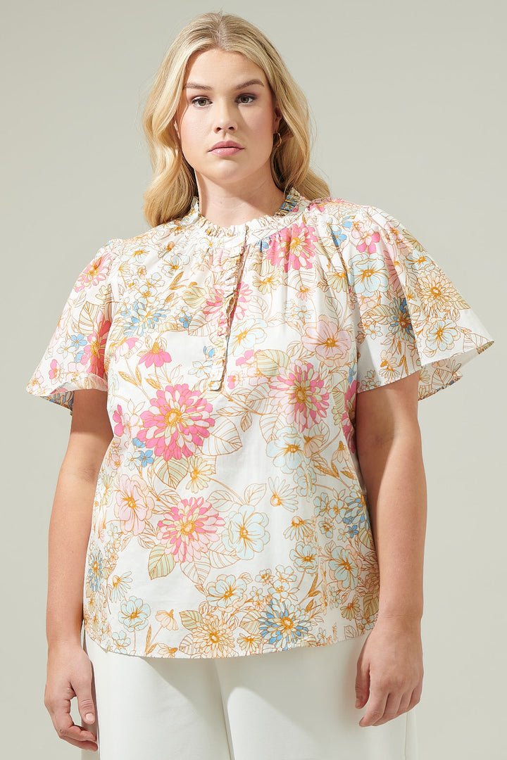 Day Lily Floral Ruffle Blouse Curve