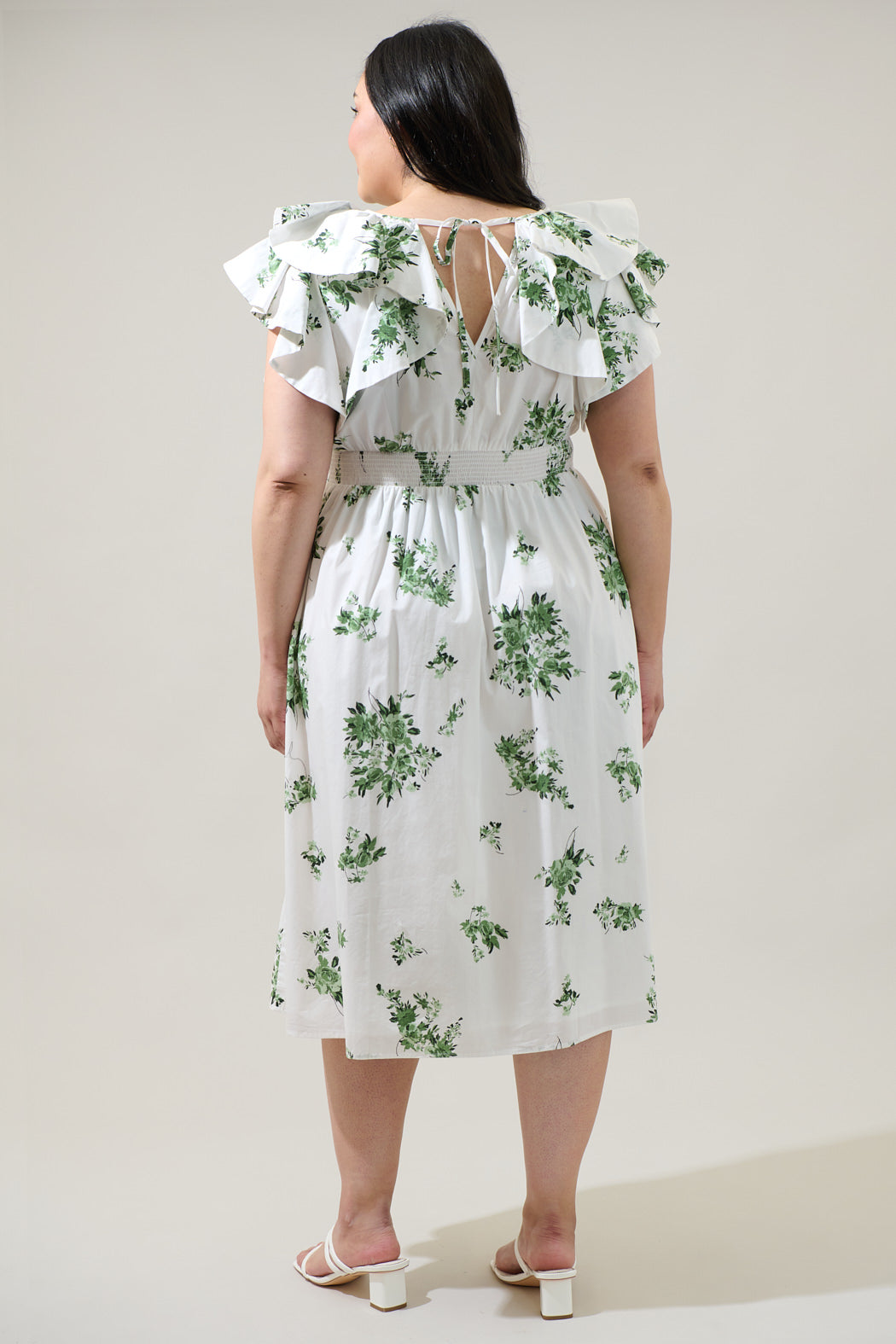 Ria Floral Santana Tie Back Midi Dress Curve