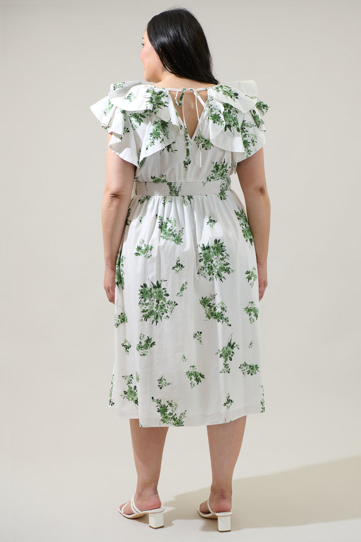 Ria Floral Santana Tie Back Midi Dress Curve
