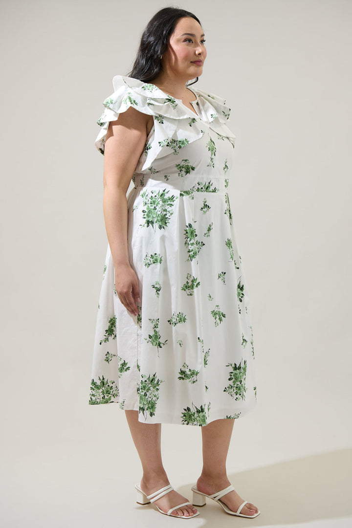 Ria Floral Santana Tie Back Midi Dress Curve