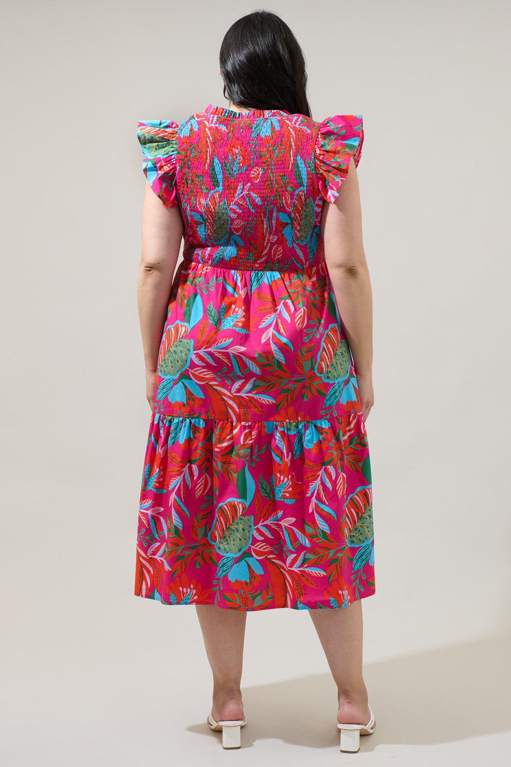 Cactus Blossom Giza Glare Smock Tiered Midi Dress Curve