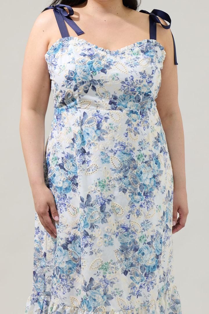Majesty Floral Villa Garden Eyelet Midi Dress Curve