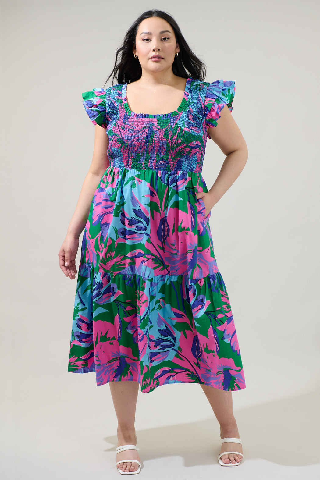 Raylee Floral Wendy Smocked Midi Dress Curve