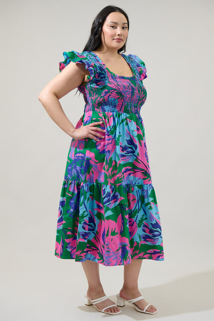Raylee Floral Wendy Smocked Midi Dress Curve
