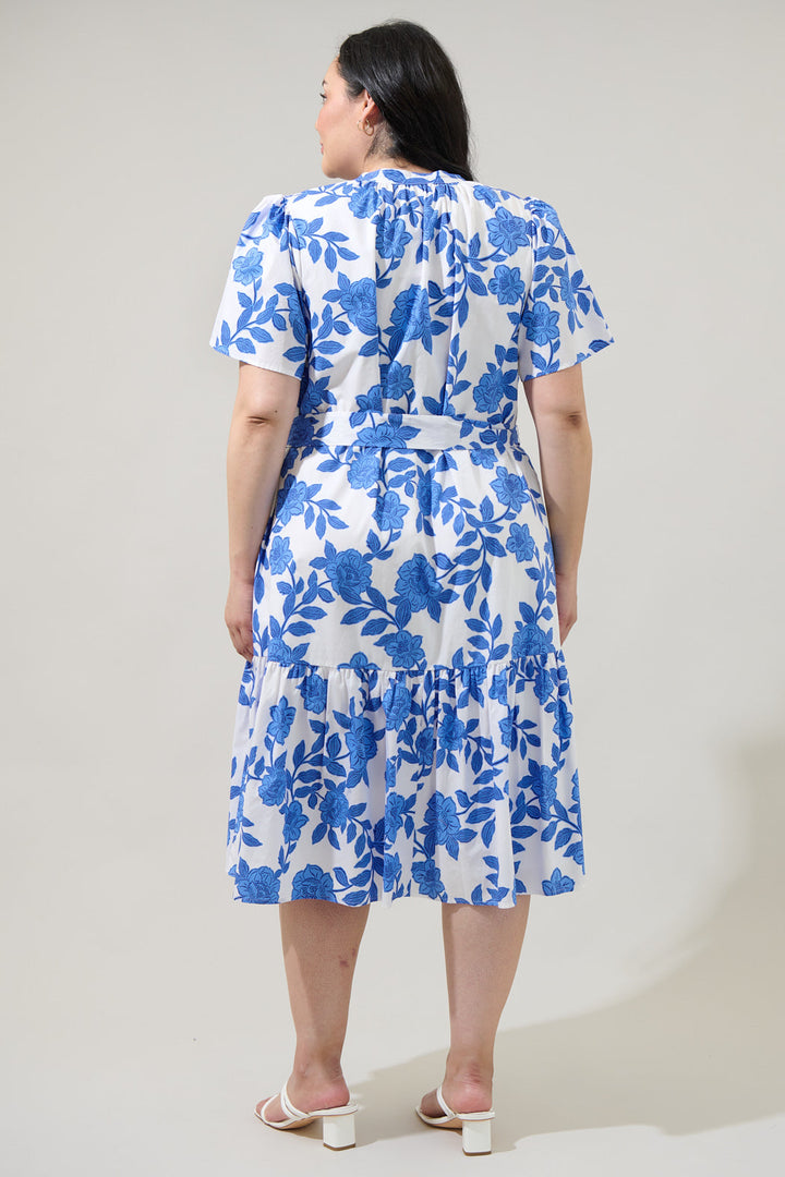 Glantis Floral Cora Button Up Midi Dress Curve