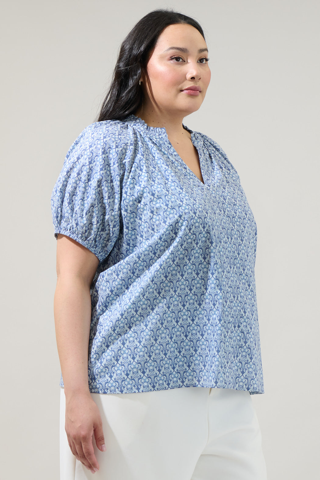 Lena Floral Split Neck Top Curve