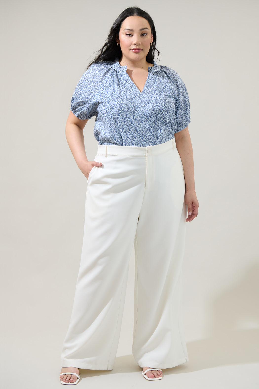 Lena Floral Split Neck Top Curve
