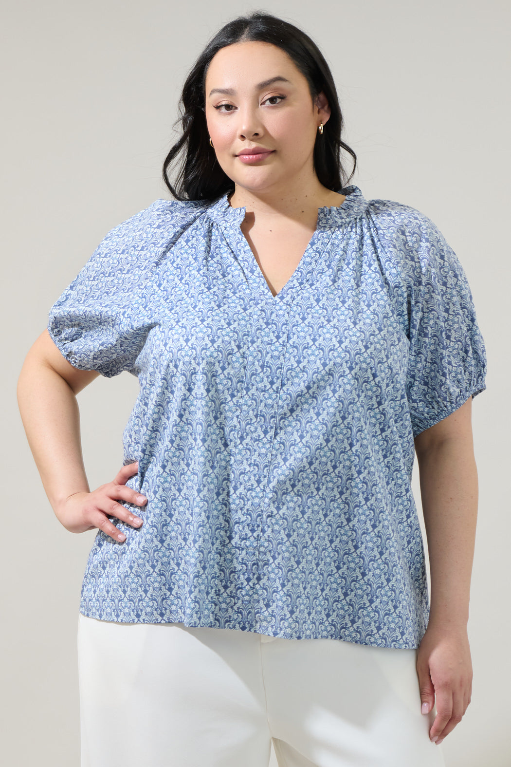 Lena Floral Split Neck Top Curve