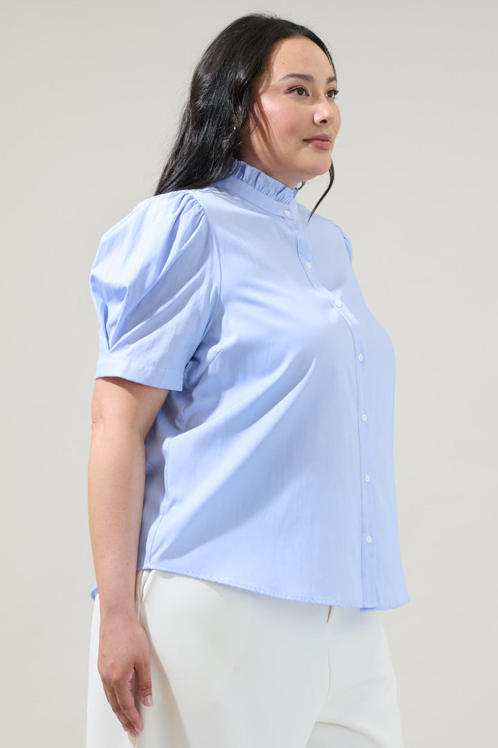 Quest Striped Button Down Top Curve