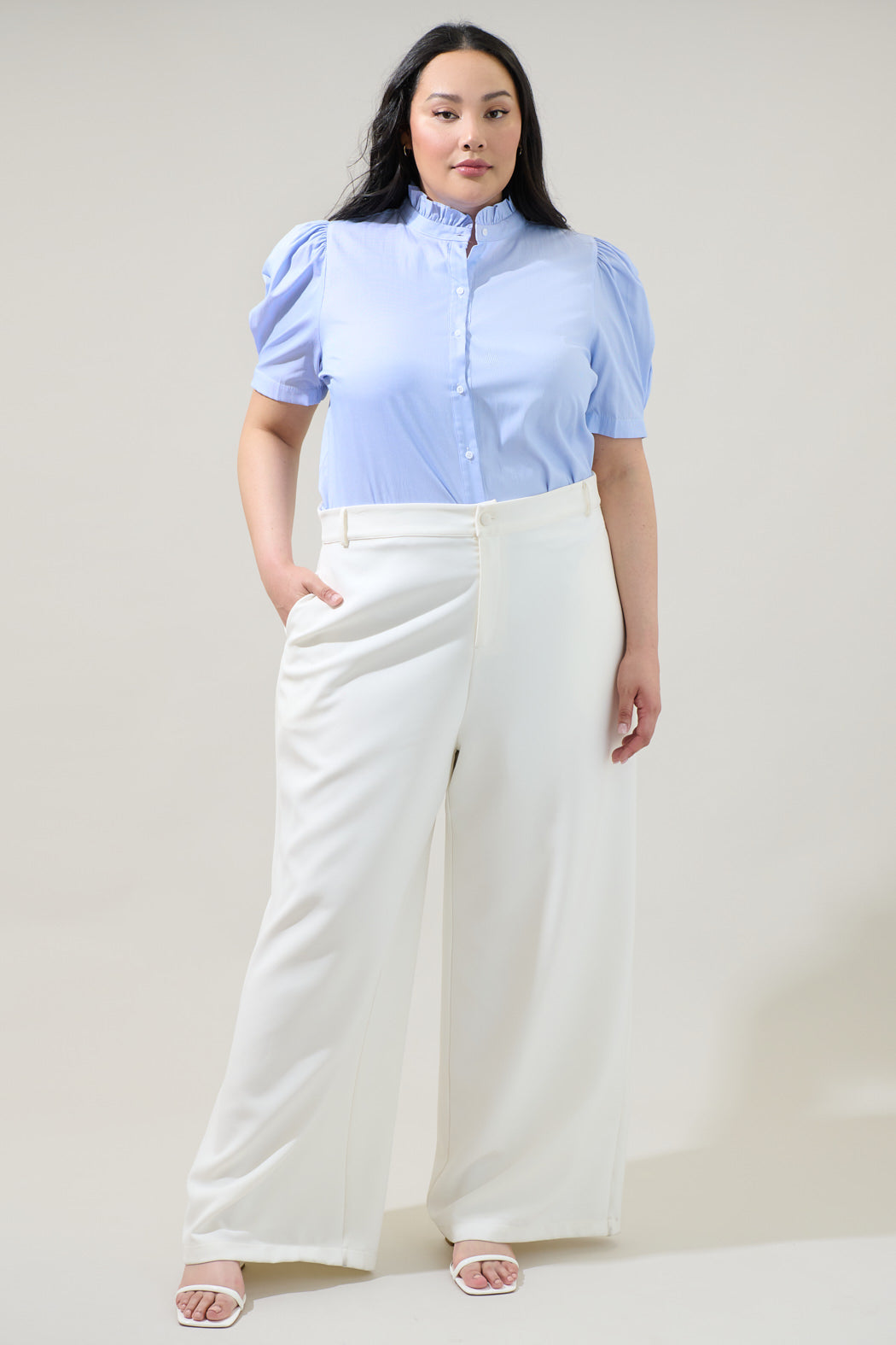Quest Striped Button Down Top Curve