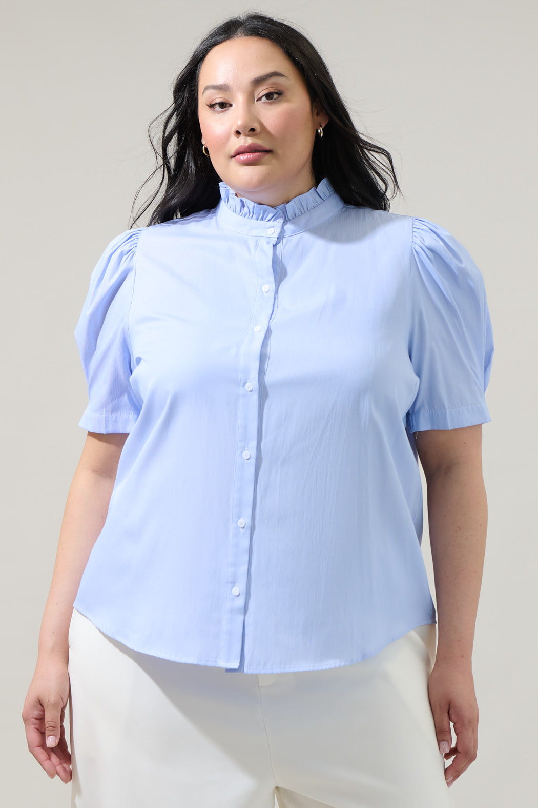 Quest Striped Button Down Top Curve