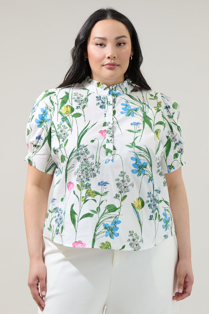 Clove Garden Floral Puff Sleeve Top Curve