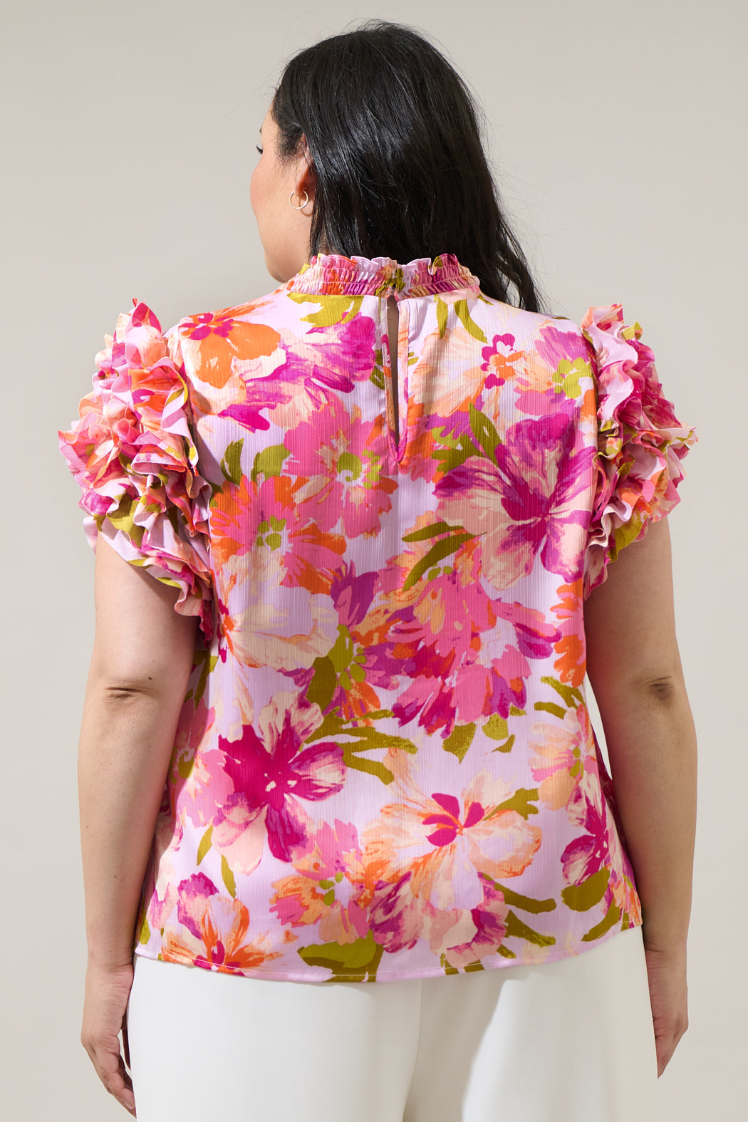 Abigal Floral Brenna Mock Neck Ruffle Blouse Curve