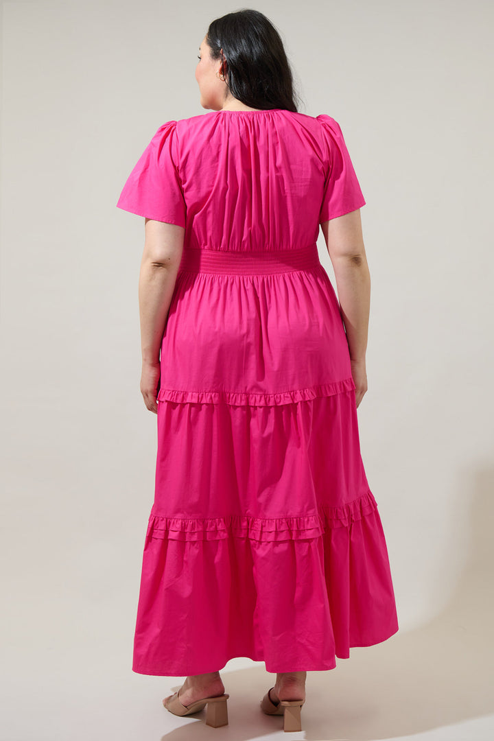 Fabia Palmer Poplin Tiered Maxi Dress Curve