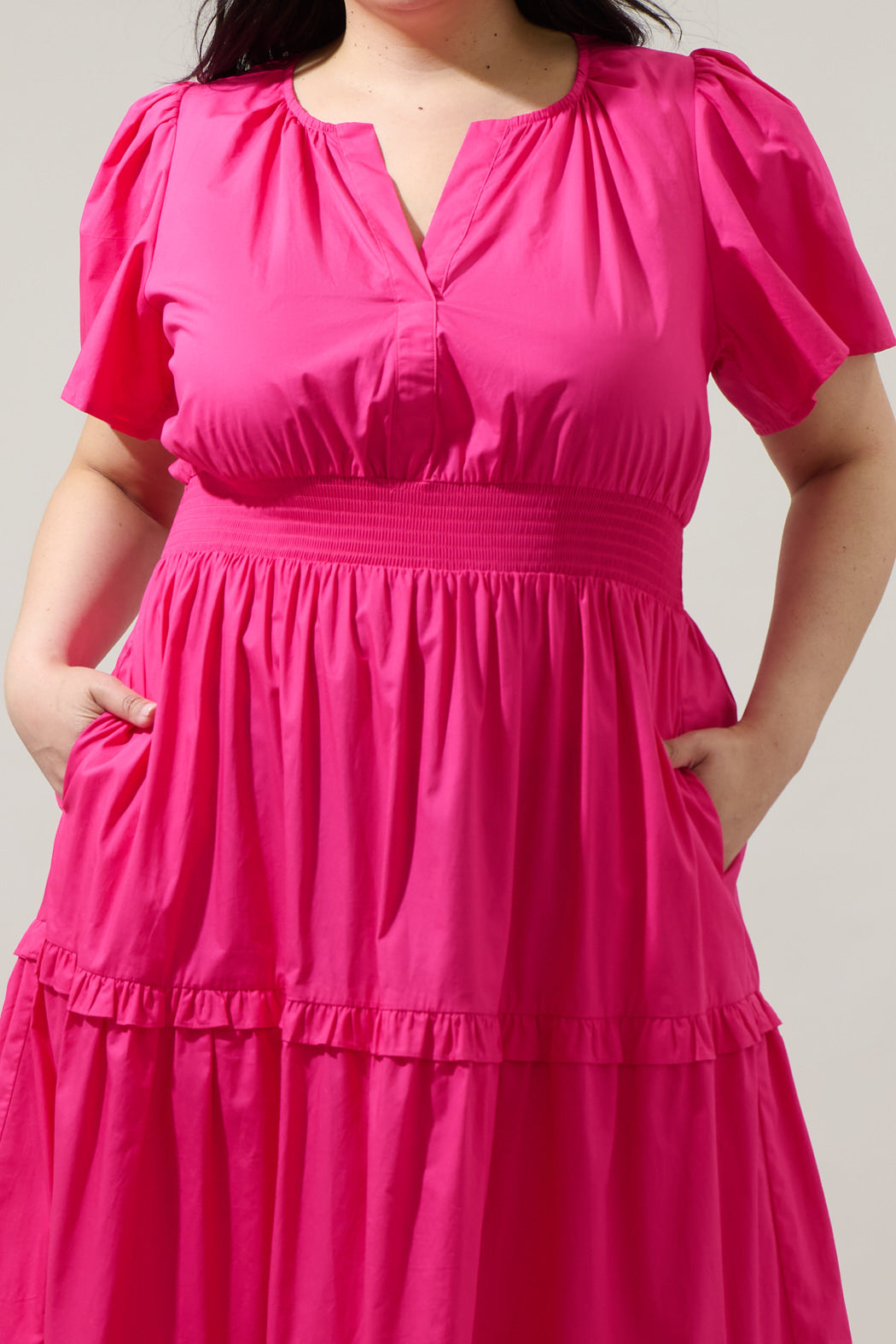 Fabia Palmer Poplin Tiered Maxi Dress Curve