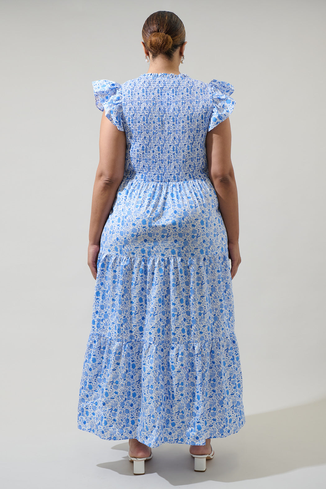 Luray Floral Sunfire Smocked Bodice Tiered Midi Curve Dress