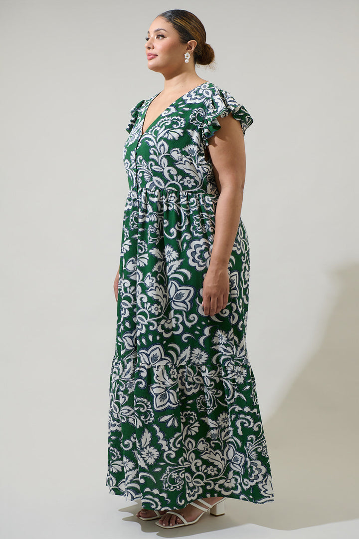 Harriet Floral Evianna Button Down Flutter Maxi Dress Curve