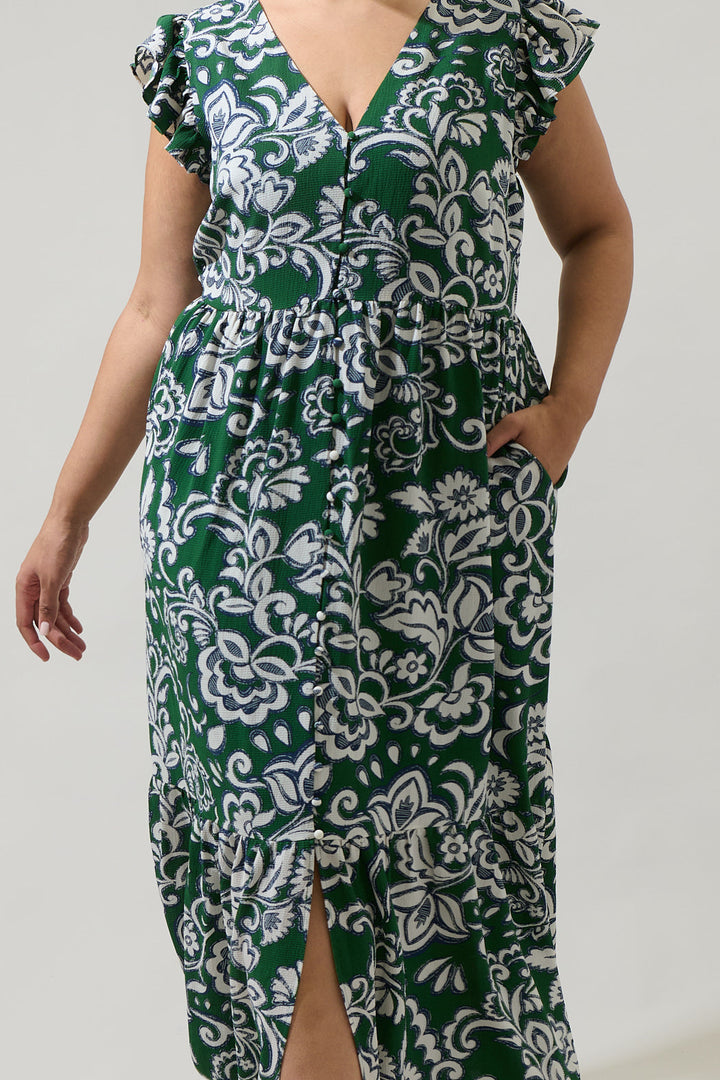 Harriet Floral Evianna Button Down Flutter Maxi Dress Curve