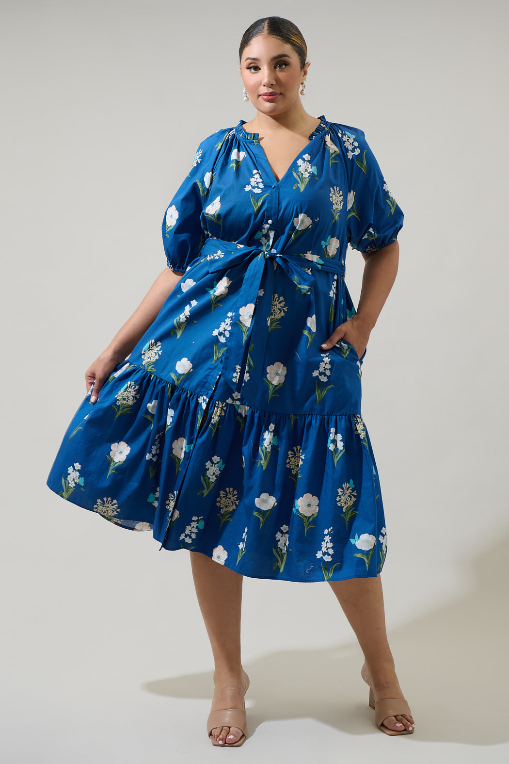 Wynette Tiered Midi Dress Madison Floral Curve