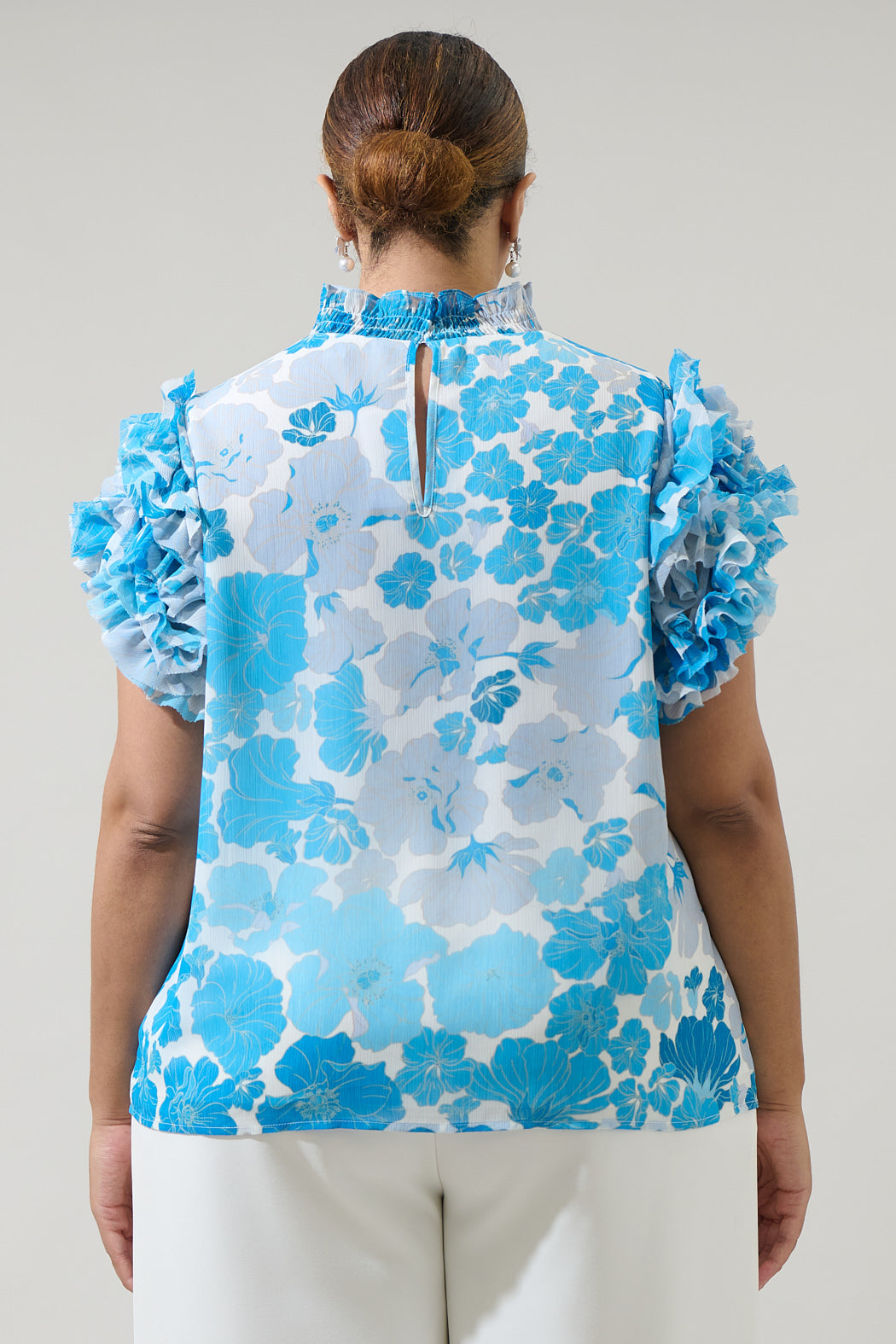 Kerela Floral Brenna Mock Neck Ruffle Blouse Curve