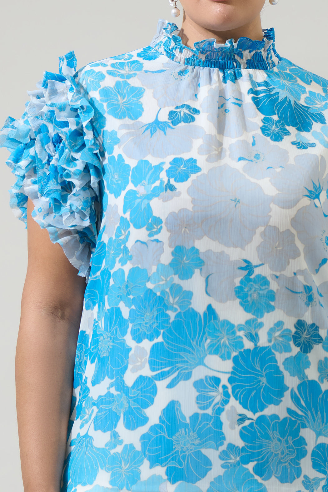 Kerela Floral Brenna Mock Neck Ruffle Blouse Curve