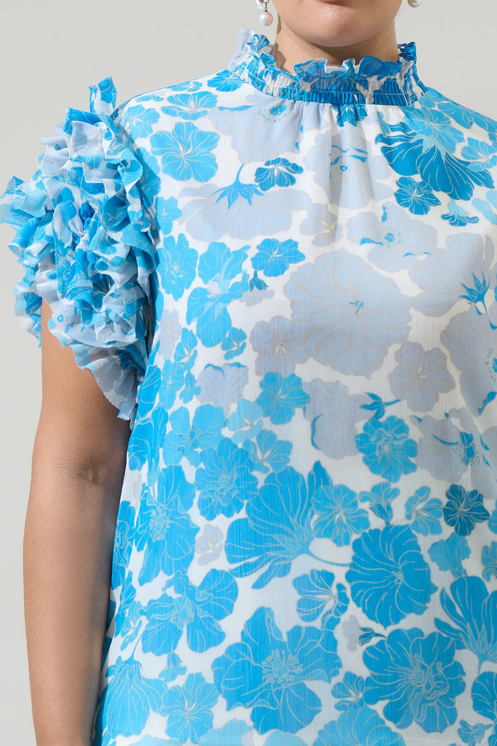 Kerela Floral Brenna Mock Neck Ruffle Blouse Curve
