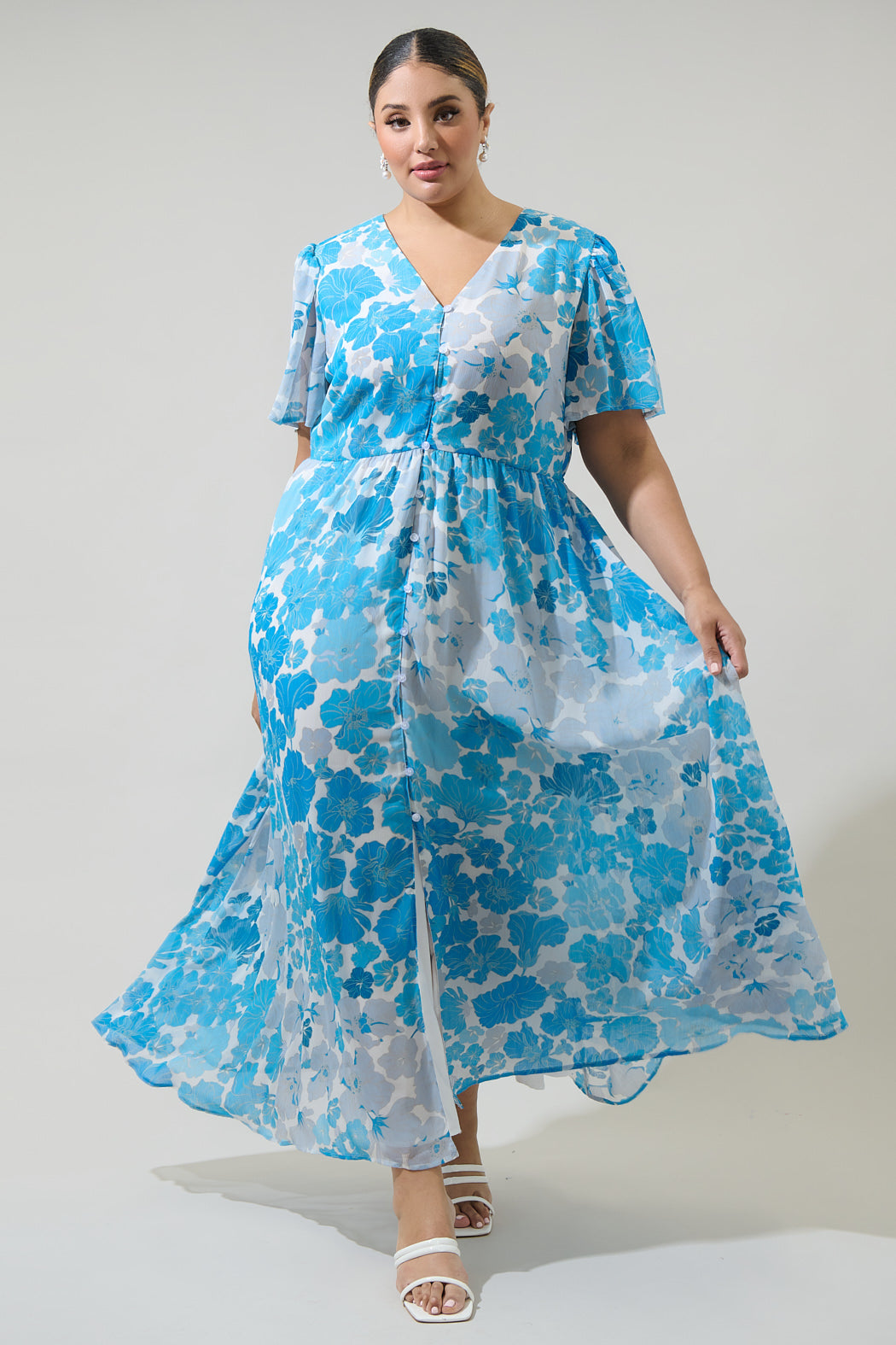 Kerela Floral Linana Button Front Maxi Dress Curve