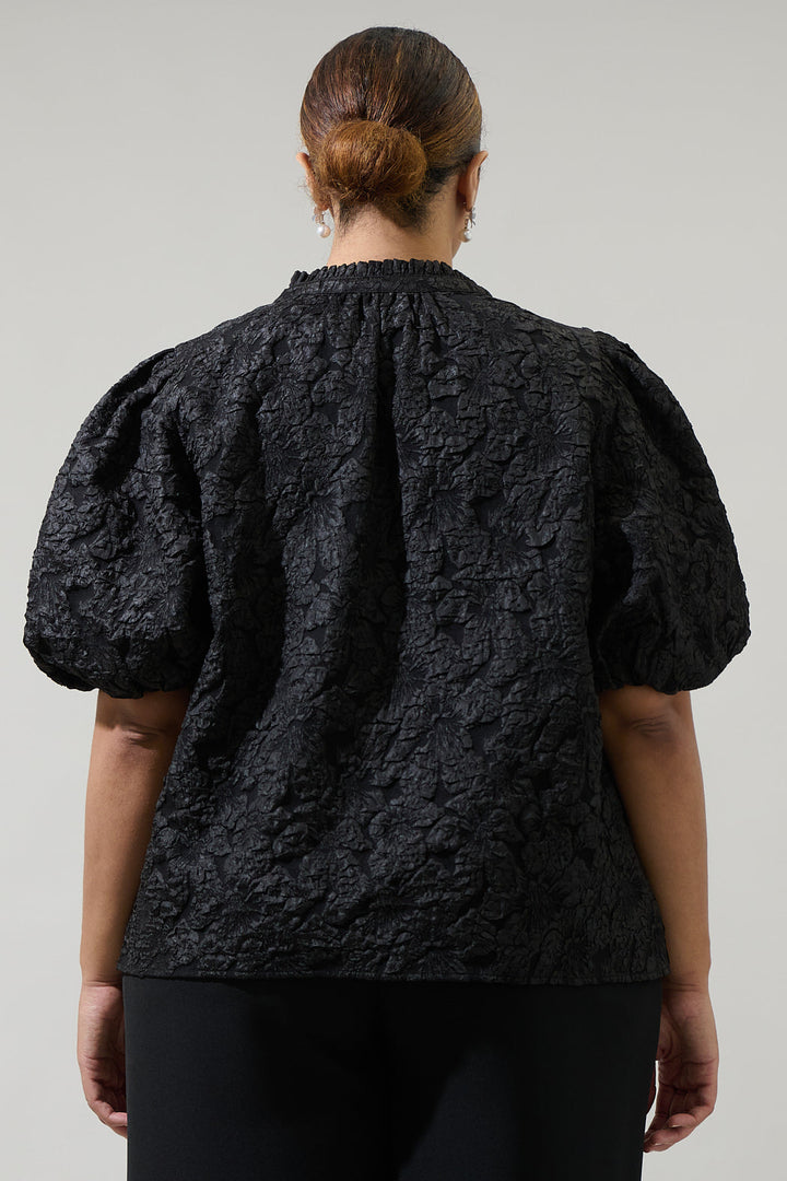 Arielle Jacquard Split Neck Top Curve