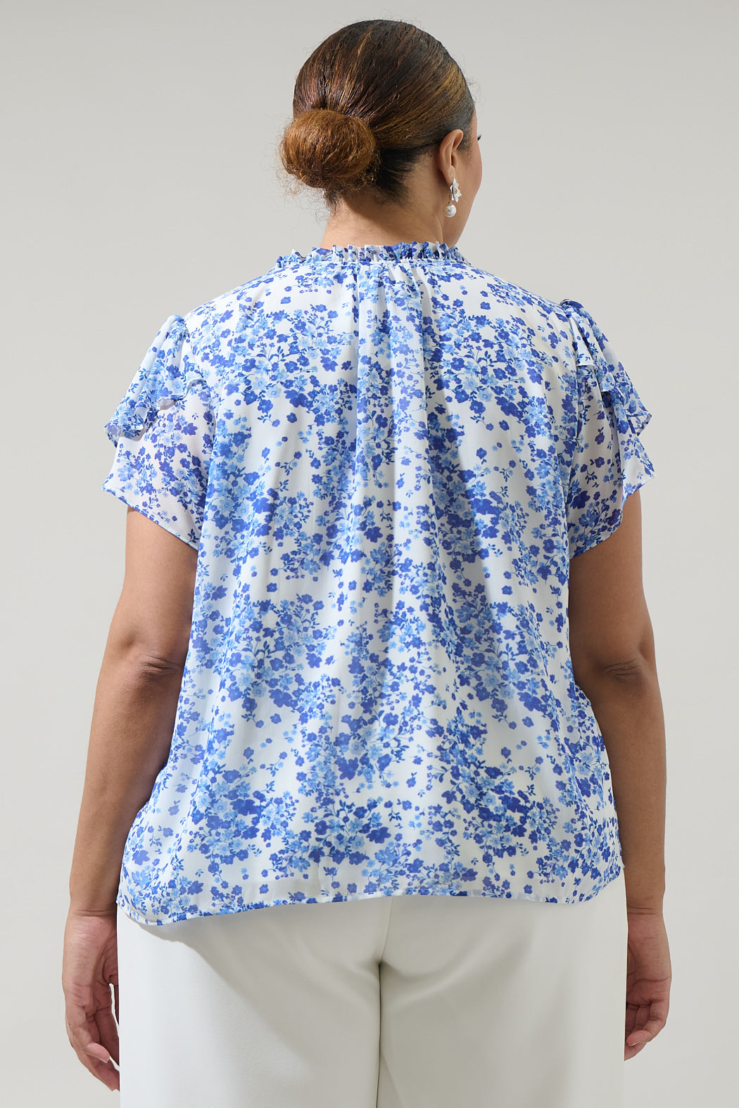 Camellia Floral Jewel Split Neck Top Curve