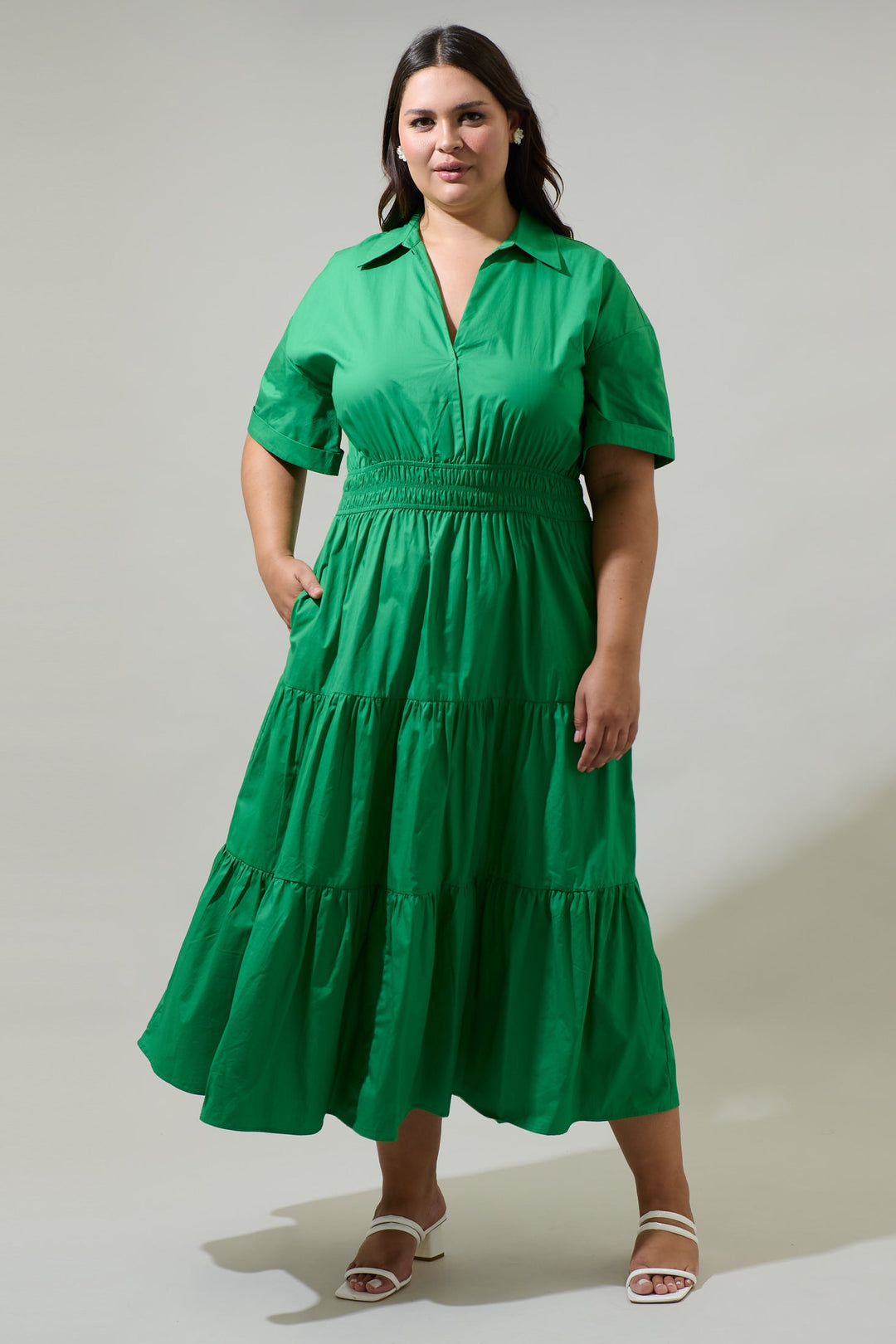 Milah Tiered Collared Maxi Dress Curve