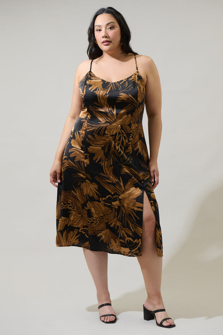 Palm Tropics Midnight Parting Ways Satin Midi Dress Curve
