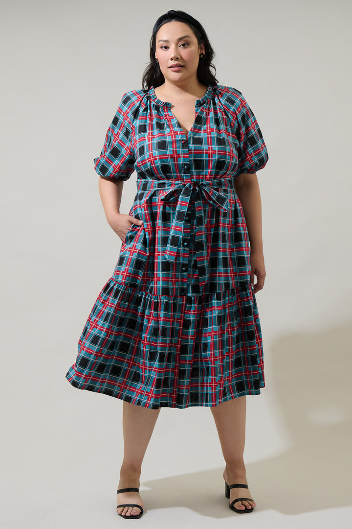 Wynette Tiered Midi Dress Winston Plaid Curve