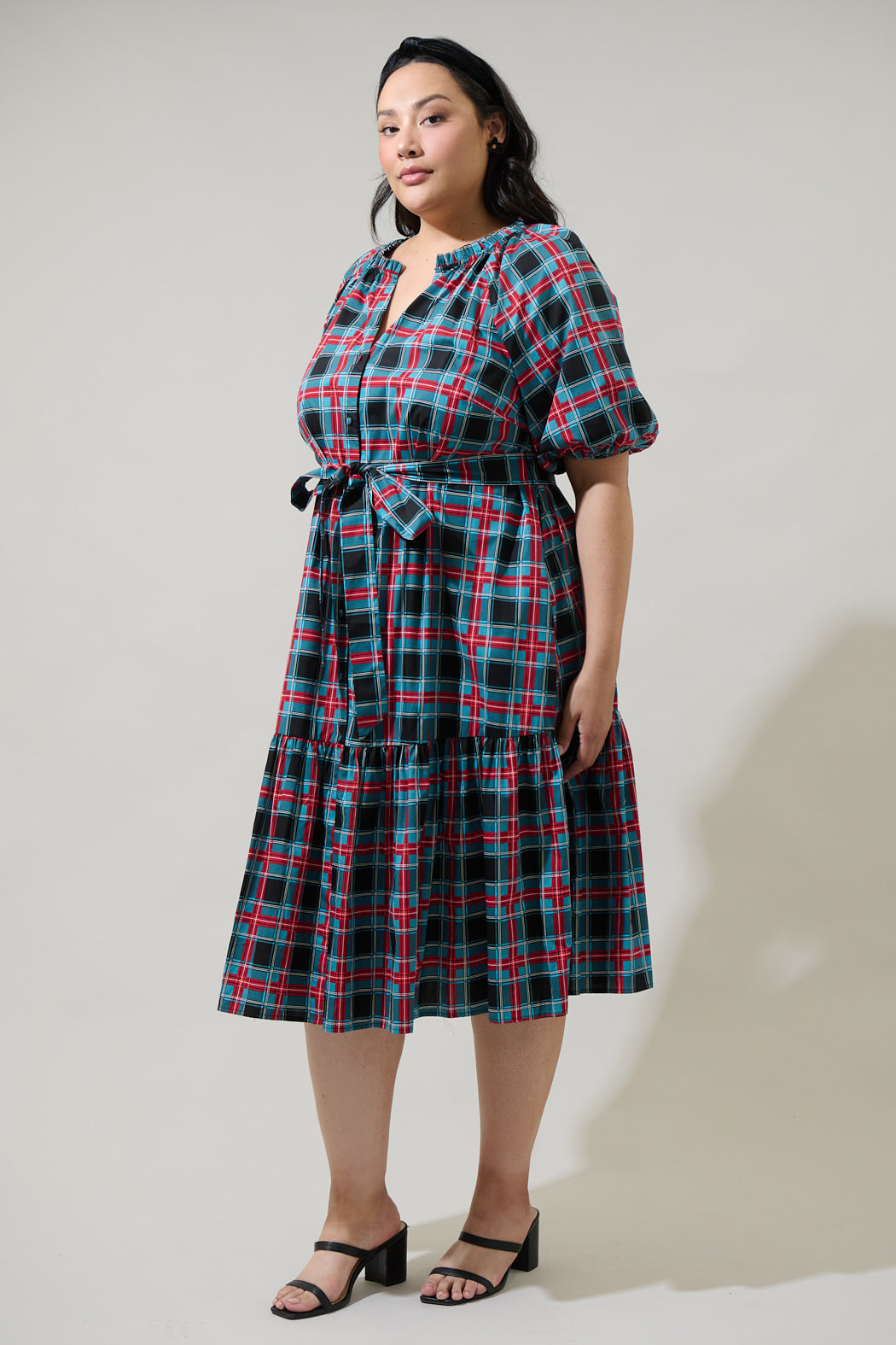 Wynette Tiered Midi Dress Winston Plaid Curve