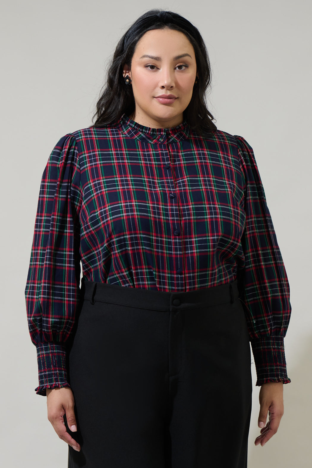 Chapman Plaid Button Down Top Curve