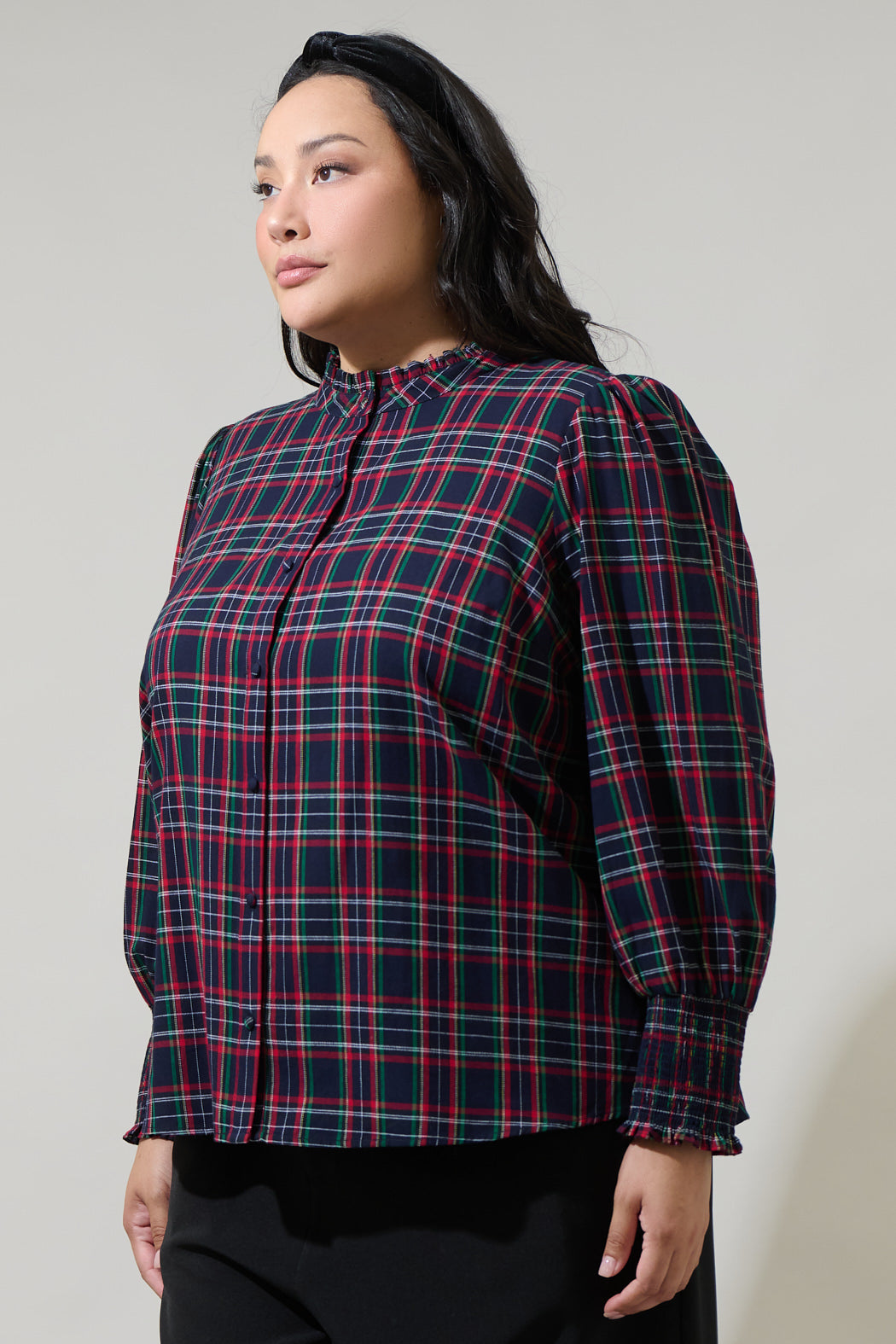 Chapman Plaid Button Down Top Curve