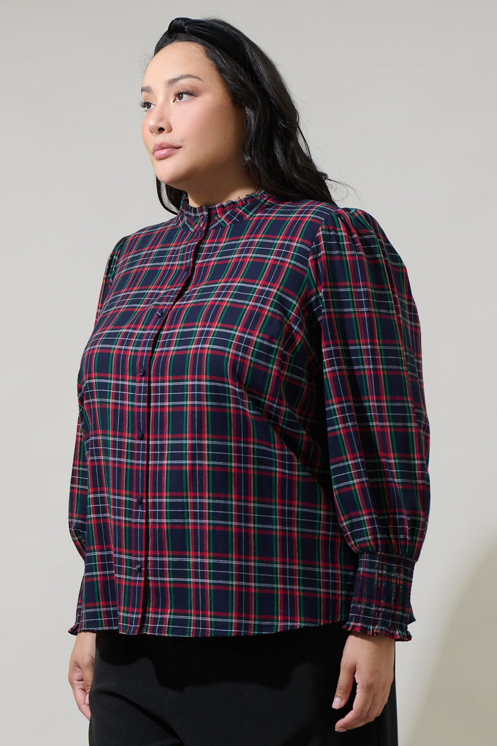 Chapman Plaid Button Down Top Curve