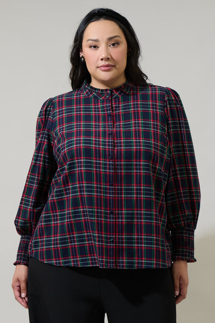 Chapman Plaid Button Down Top Curve